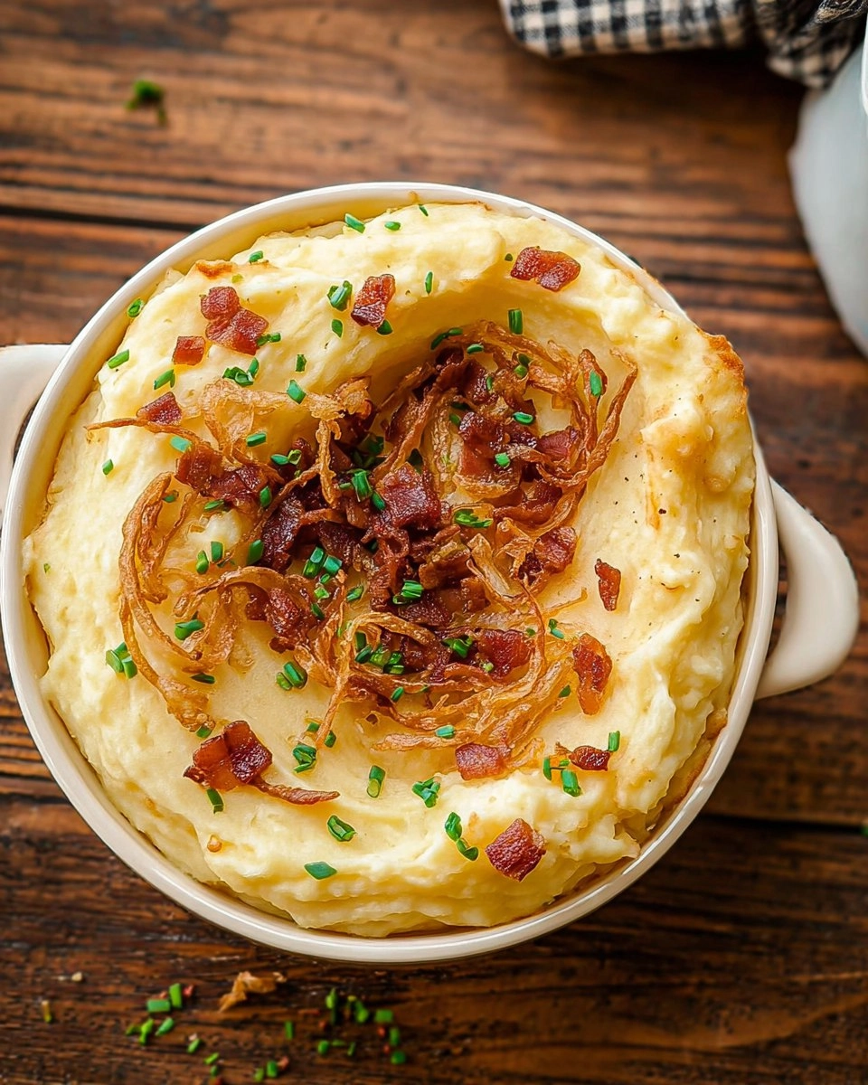 Cheesy Loaded Mashed Potatoes with Crispy Shallots and Pancetta 95 Cheesy Loaded Mashed Potatoes with Crispy Shallots and Pancetta