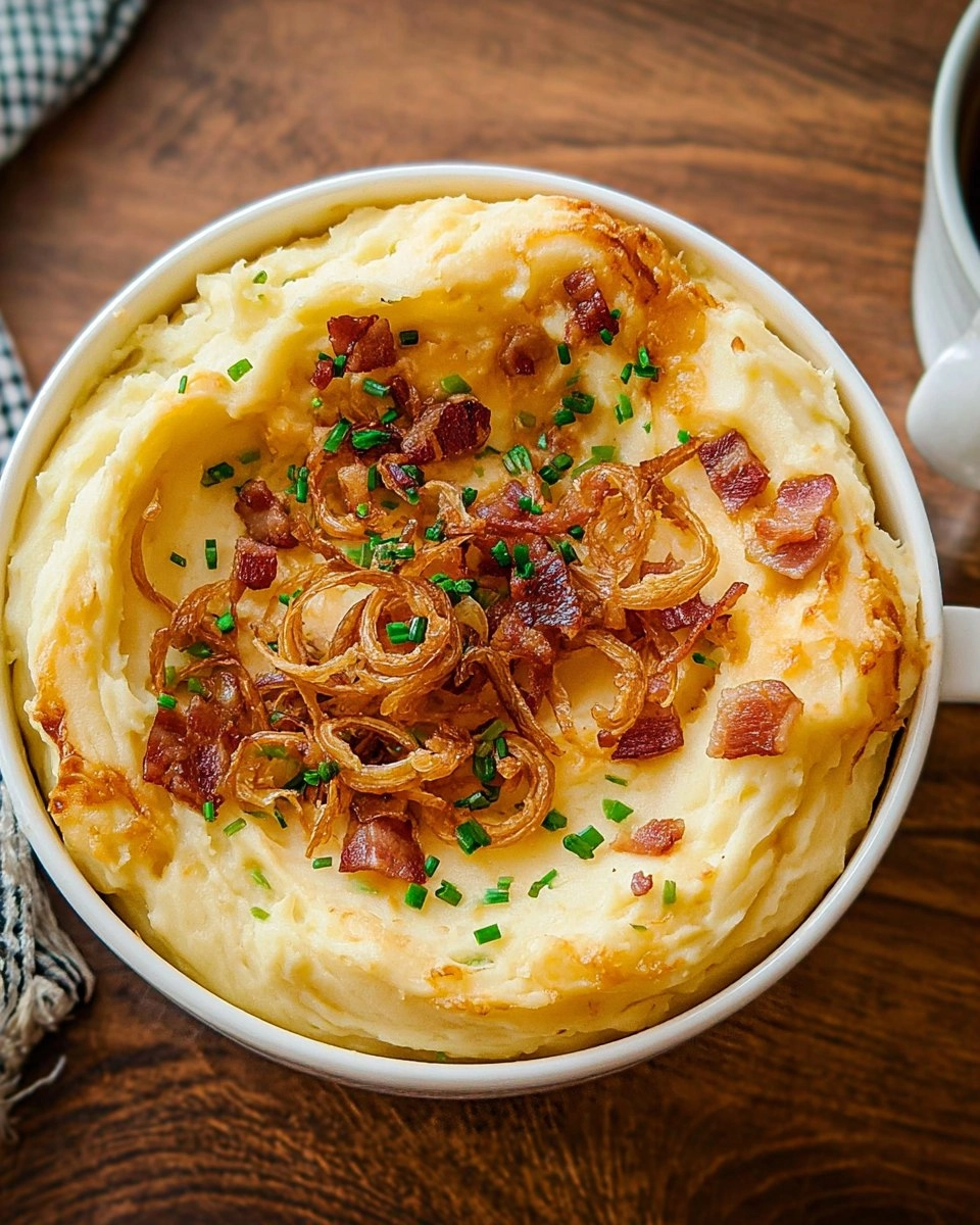 Cheesy Loaded Mashed Potatoes with Crispy Shallots and Pancetta 96 Cheesy Loaded Mashed Potatoes with Crispy Shallots and Pancetta