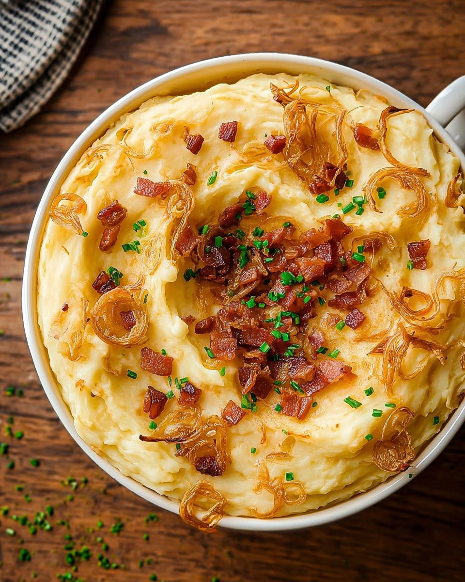 Cheesy Loaded Mashed Potatoes with Crispy Shallots and Pancetta 97 Cheesy Loaded Mashed Potatoes with Crispy Shallots and Pancetta