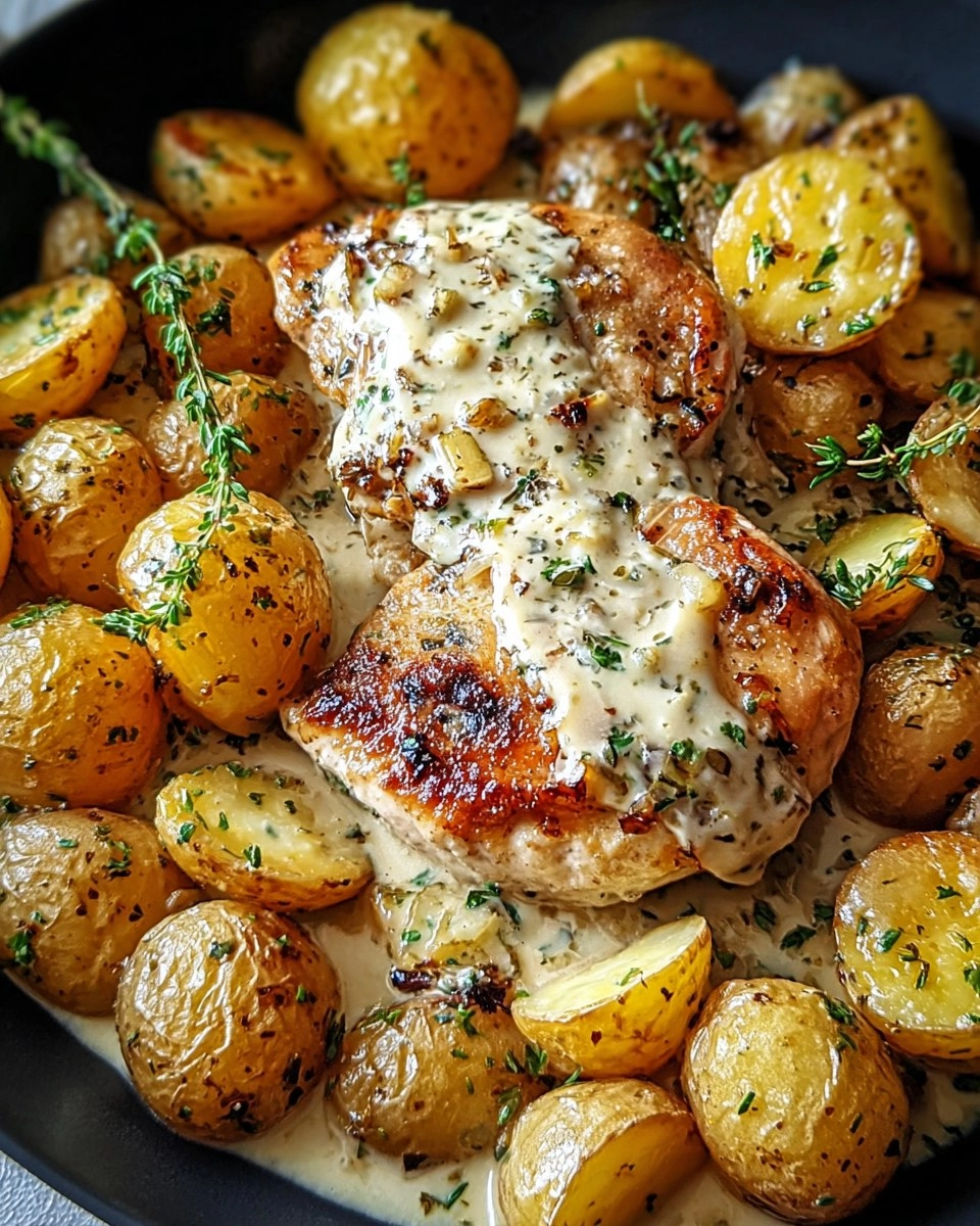 Creamy Garlic Chicken with Roasted Baby Potatoes