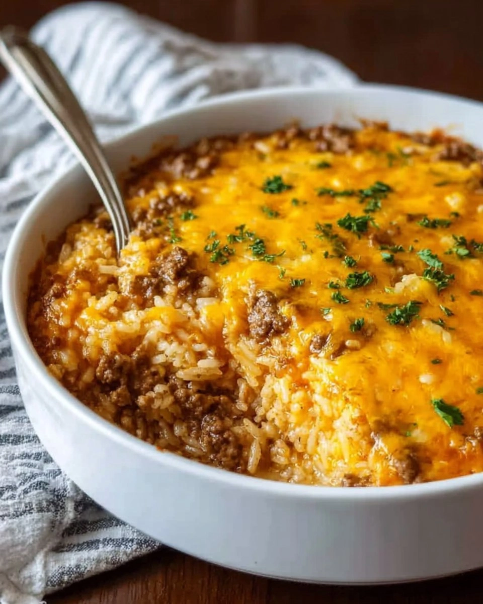 Healthy Cheesy Ground Beef Rice Casserole