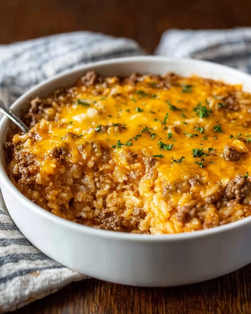 Healthy Cheesy Ground Beef Rice Casserole