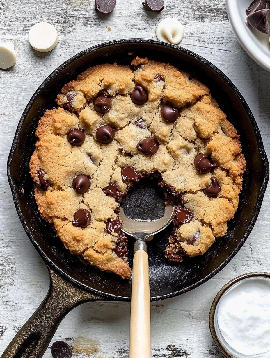 Chewy Gooey Chocolate Chip Skillet Cookie