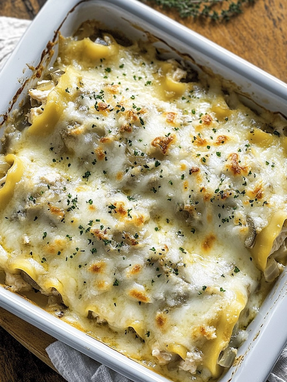 French Onion Chicken Lasagna Rollups 