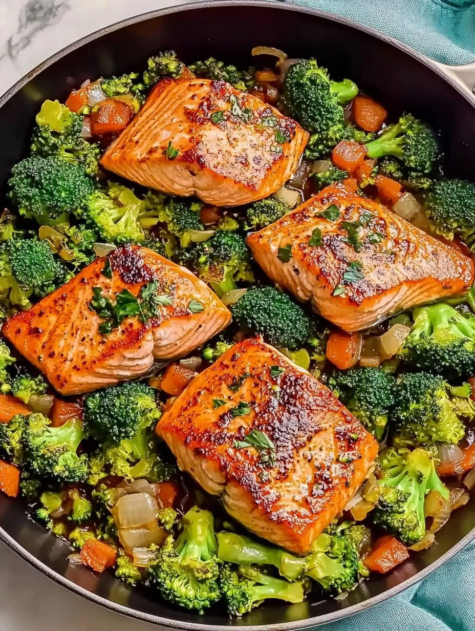 One-Skillet Garlicky Salmon & Broccoli