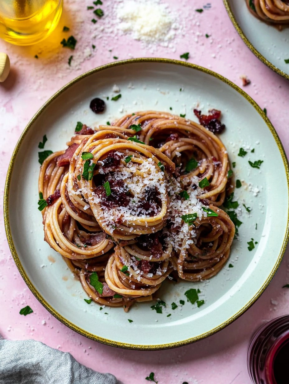 Red Wine Bucatini with Pancetta