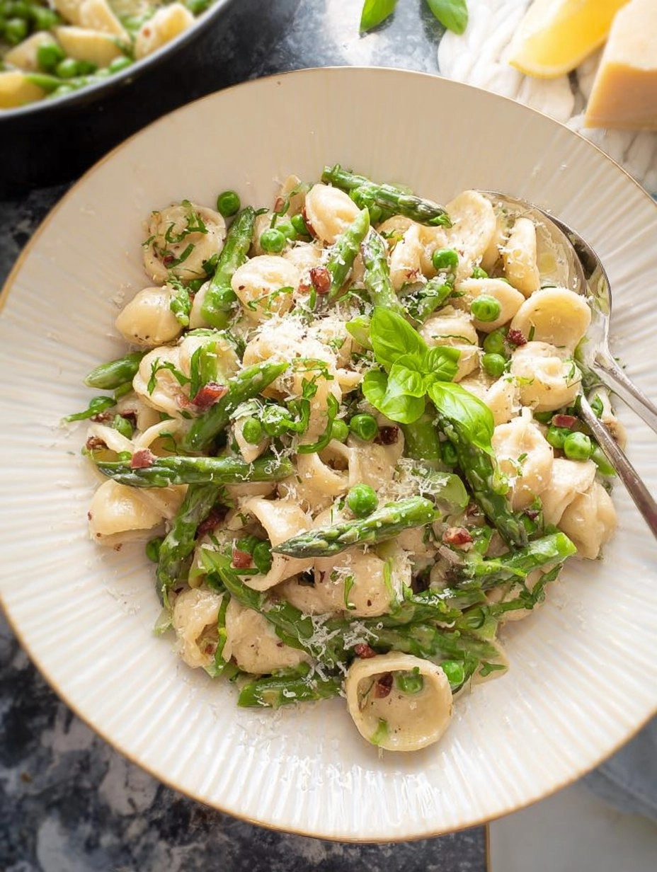 Creamy Lemon Asparagus Pasta with Peas & Parmesan