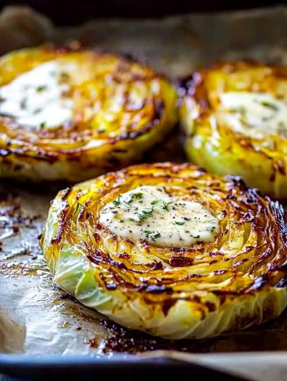 Crispy Roasted Parmesan Cabbage Steaks with Garlic Herb Butter