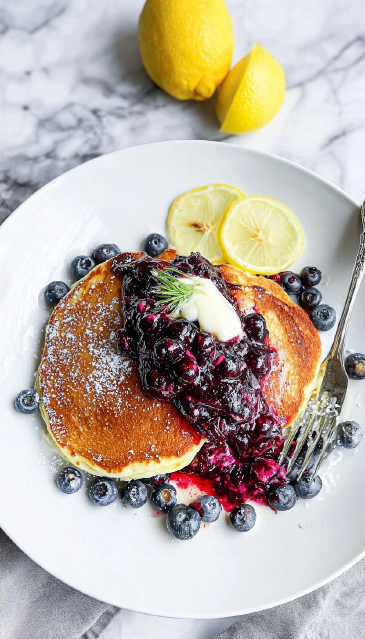 Lemon Ricotta Pancakes with Warm Berry Compote 107 Lemon Ricotta Pancakes with Warm Berry Compote