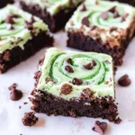 Mint-Chocolate-Chip-Brownies-with-Green-Swirl-Frosting-Recipe