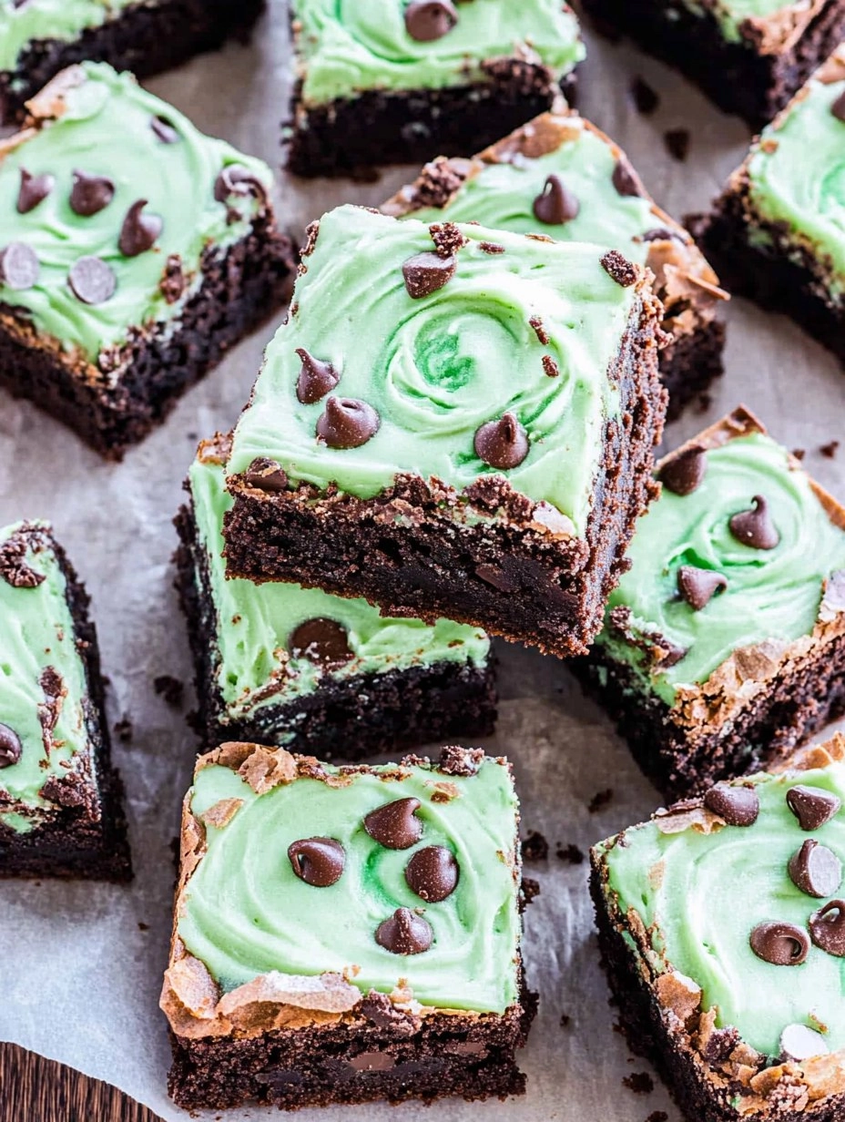 Mint Chocolate Chip Brownies with Green Swirl Frosting