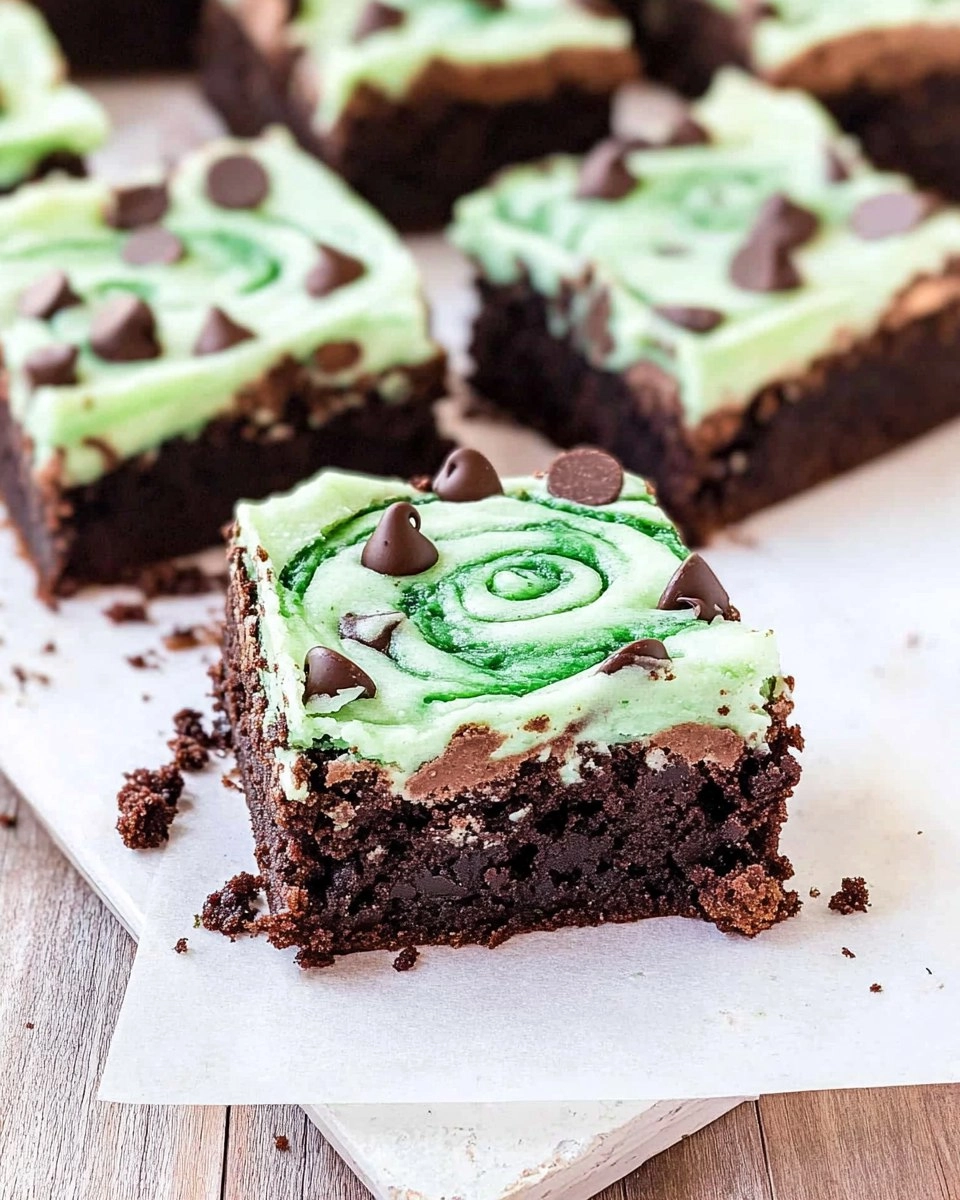 Mint Chocolate Chip Brownies with Green Swirl Frosting