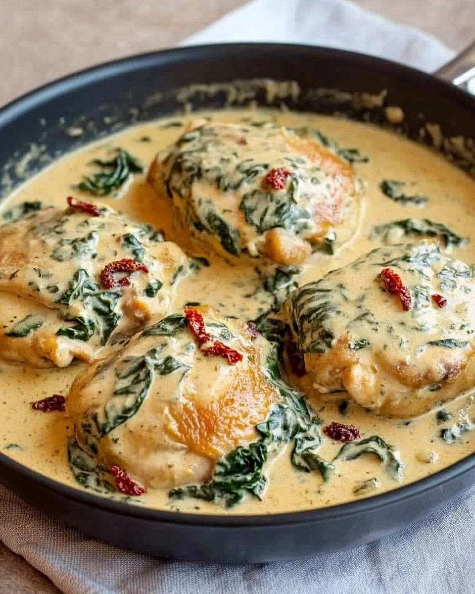 One-Pan Creamy Tuscan Chicken Thighs with Spinach & Sun-Dried Tomatoes 155 One-Pan Creamy Tuscan Chicken Thighs with Spinach & Sun-Dried Tomatoes