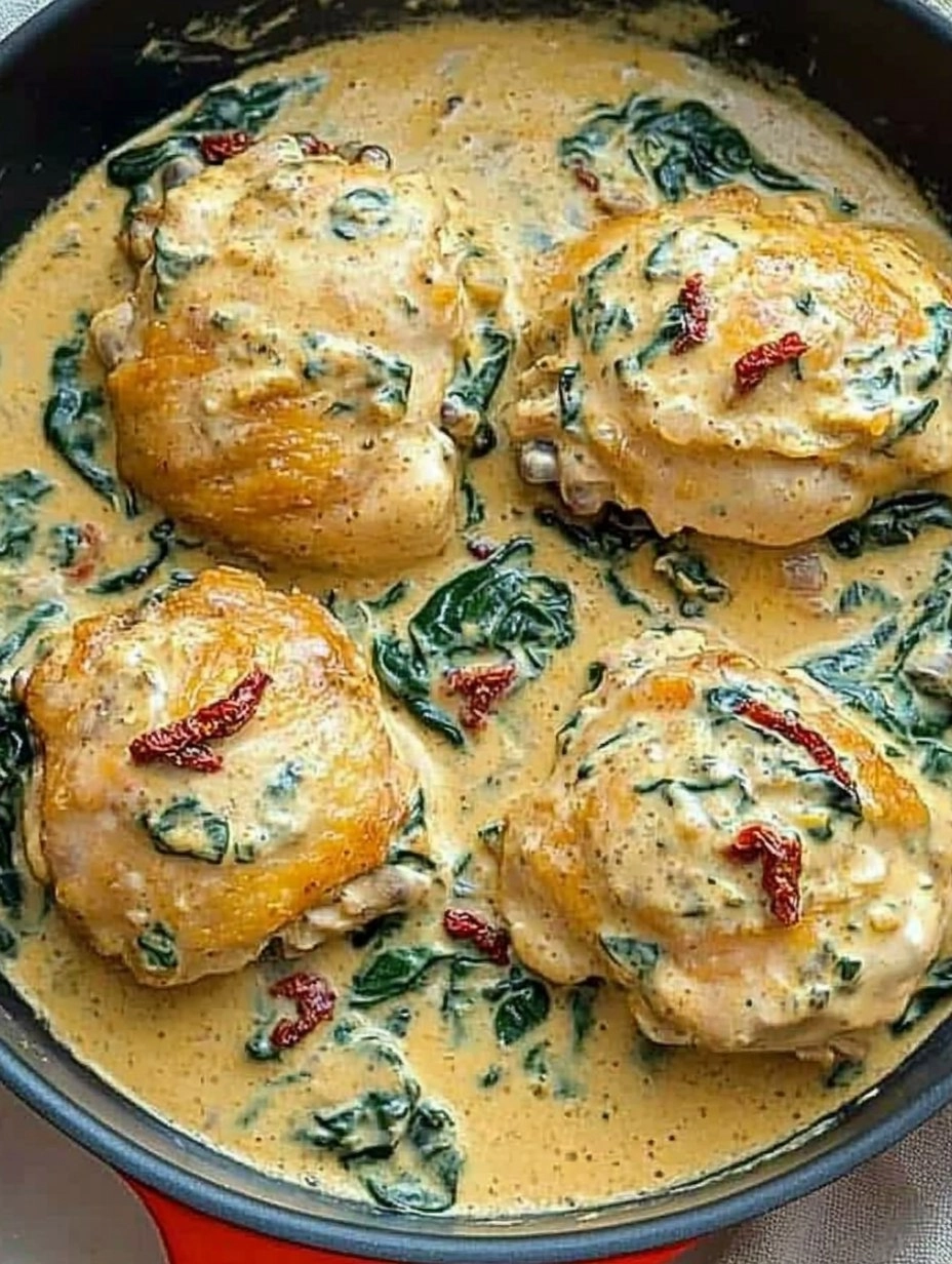 One-Pan Creamy Tuscan Chicken Thighs with Spinach & Sun-Dried Tomatoes 156 One-Pan Creamy Tuscan Chicken Thighs with Spinach & Sun-Dried Tomatoes