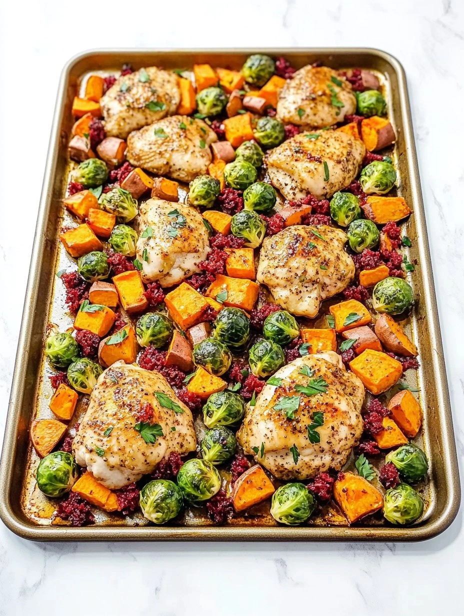 Sheet-Pan Maple Dijon Chicken with Brussels Sprouts & Sweet Potatoes 101 Sheet-Pan Maple Dijon Chicken with Brussels Sprouts & Sweet Potatoes