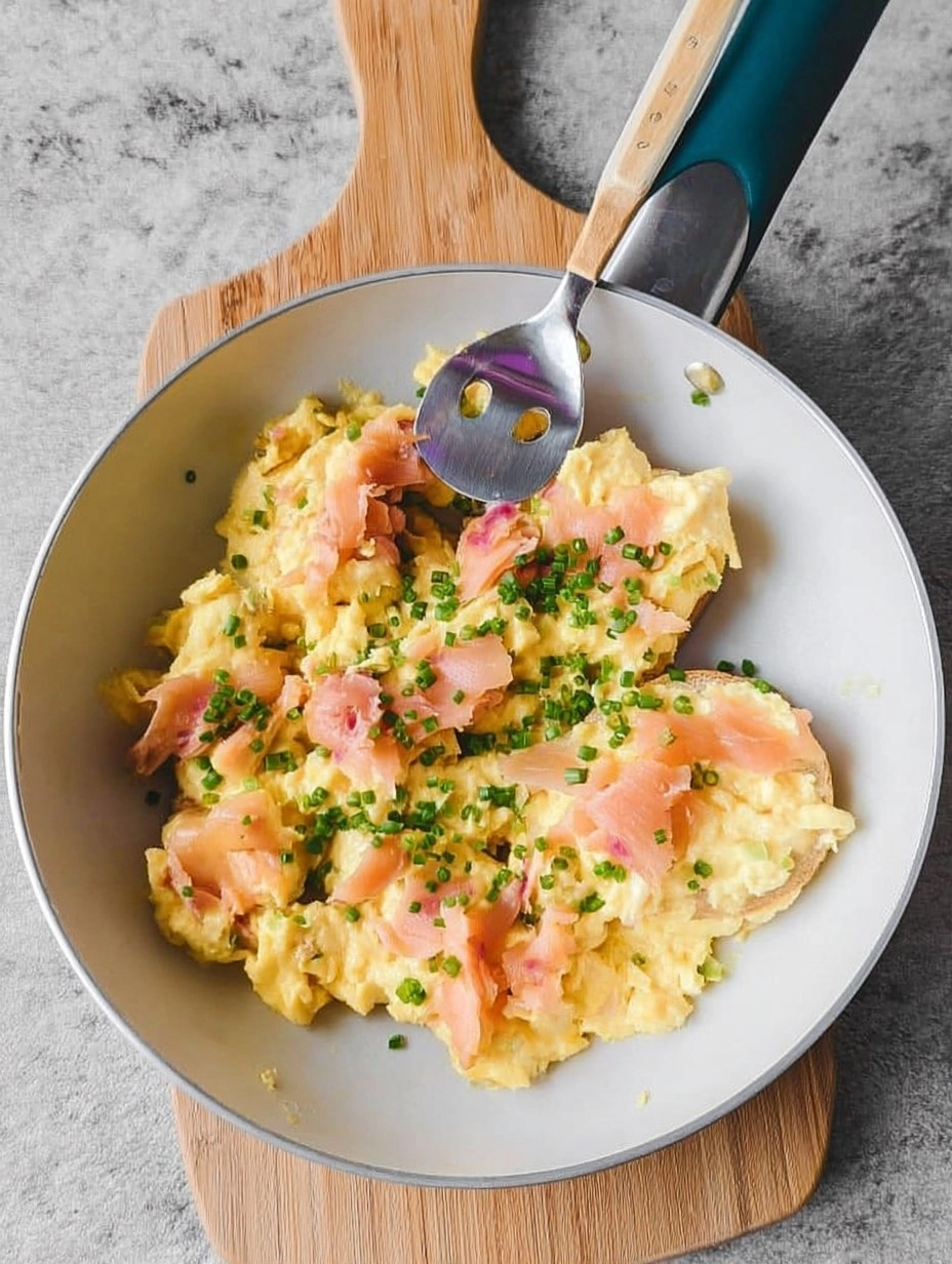 Soft Scrambled Eggs with Smoked Salmon & Chives (Toast or Bagel)