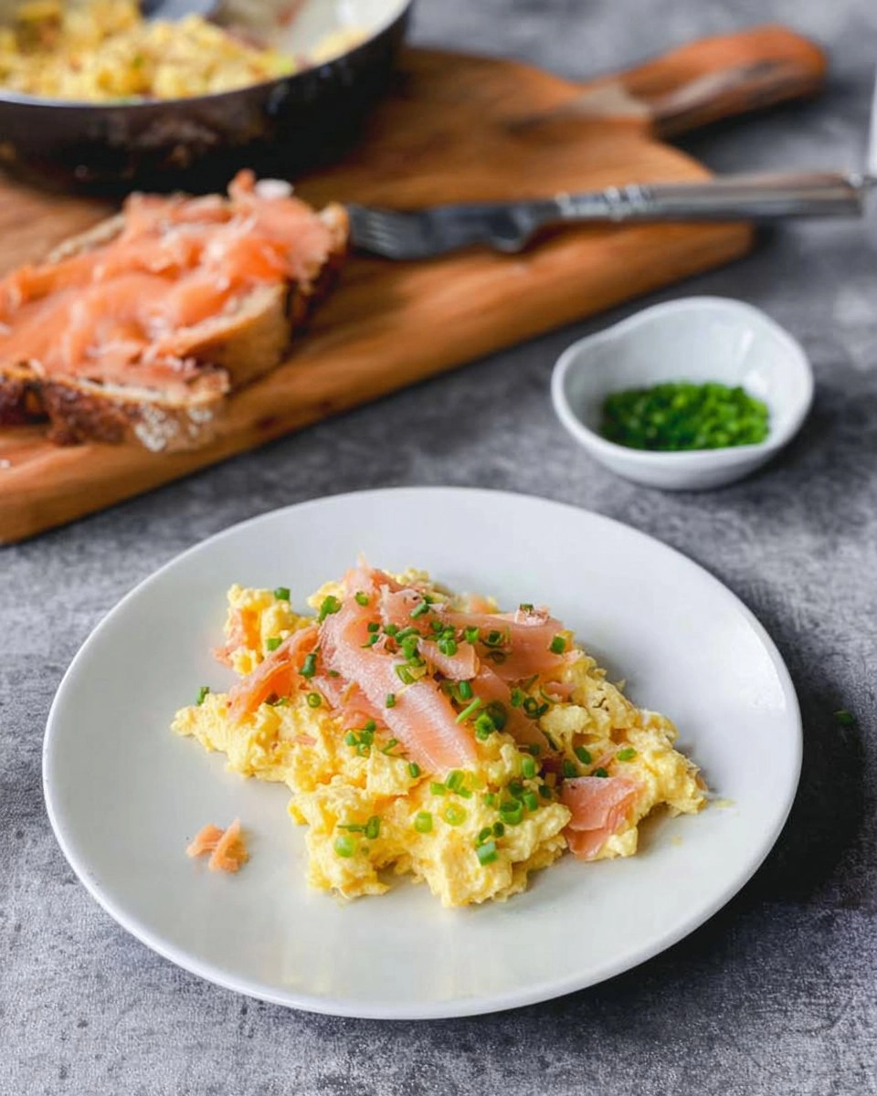 Soft Scrambled Eggs with Smoked Salmon & Chives (Toast or Bagel)